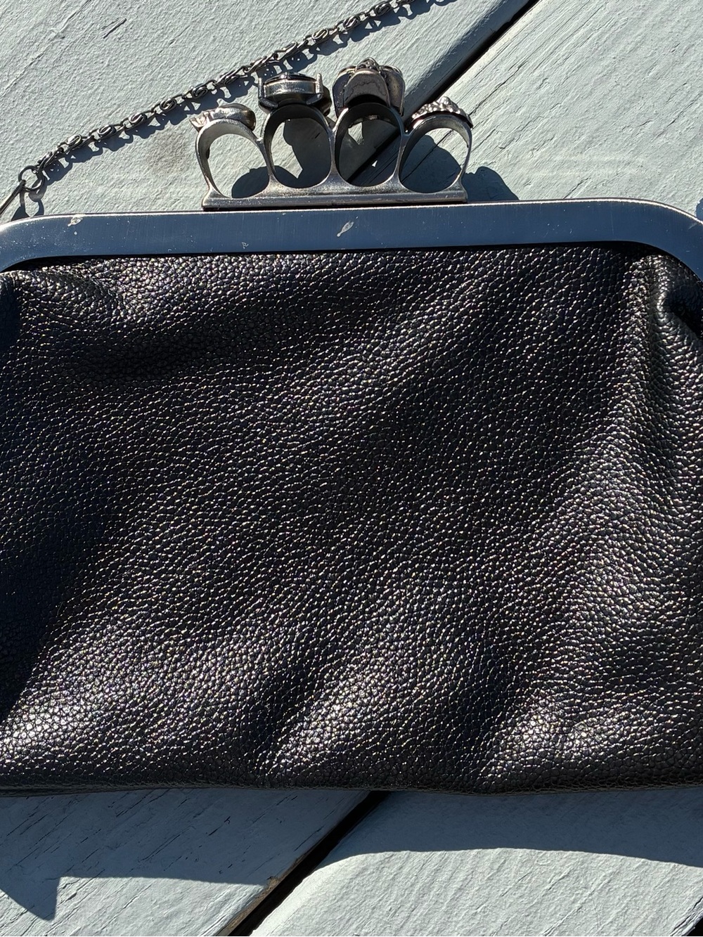 Black Vegan Leather Knuckle-Top Evening Clutch